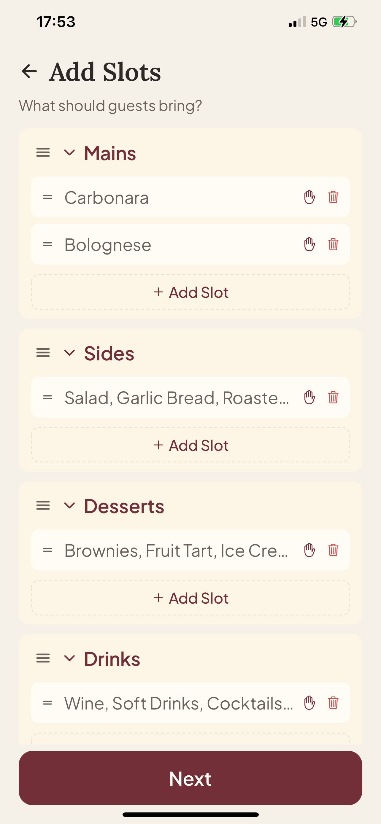 Set the table screen