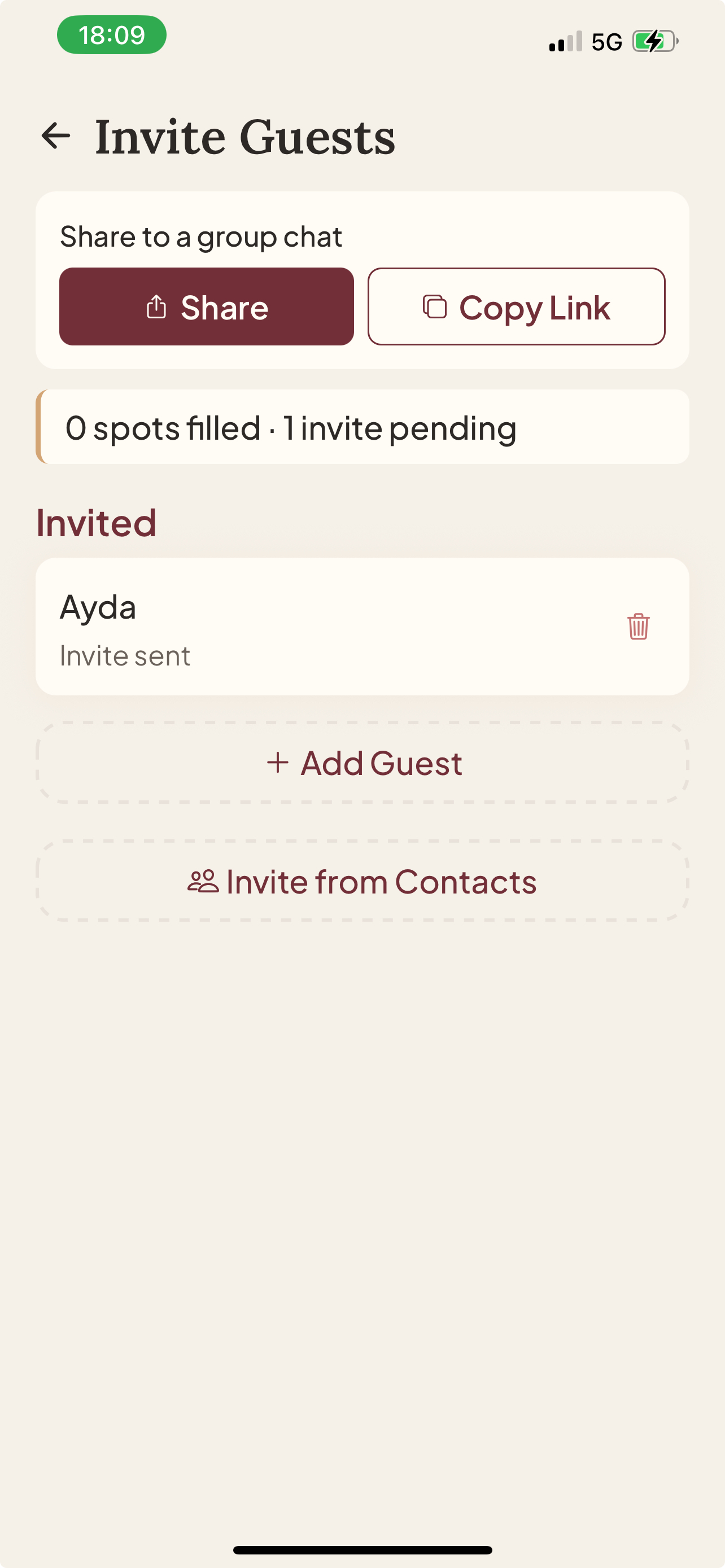Share the link screen