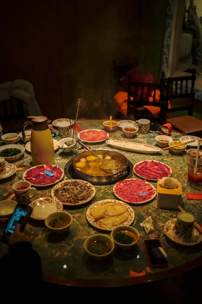Chinese hotpot with steaming dishes